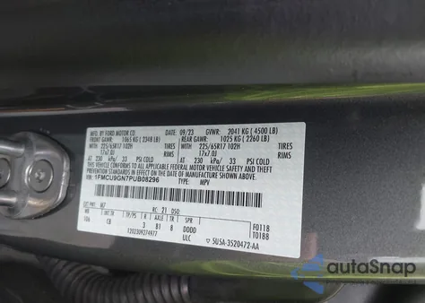 2023 Ford Escape Active из США, поврежденный, VIN 1FMCU9GN7PUB08296